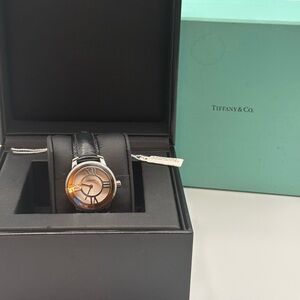 Tiffany Atlas Stainless Steel Leather Watch Black